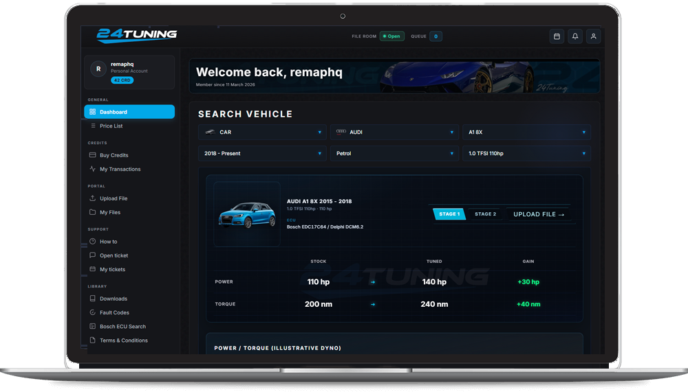 24Tuning dealer portal for ECU remapping installers UK - dashboard view